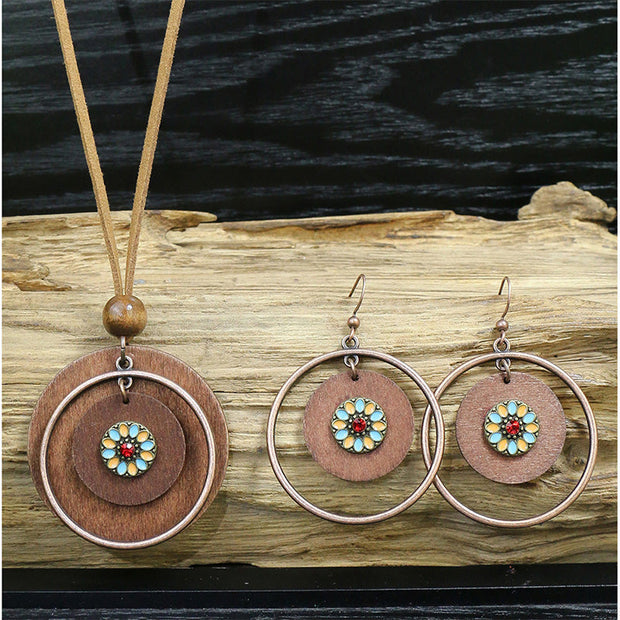 Ethnic Vintage Alloy Wood Pendant Pendant Geometric Earring Set