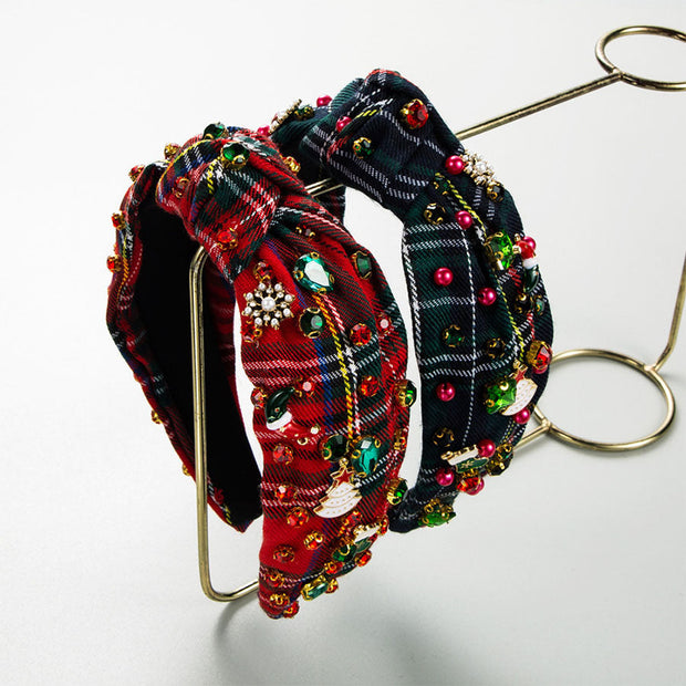 Retro Handmade Diamond Knotted Plaid Headband