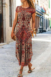 Ada Ethnic Floral Pocketed Daily /vacation Stretch Midi Dress