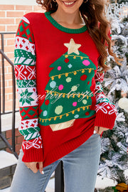 Christmas Print Crew Neck Long Sleeve Sweater