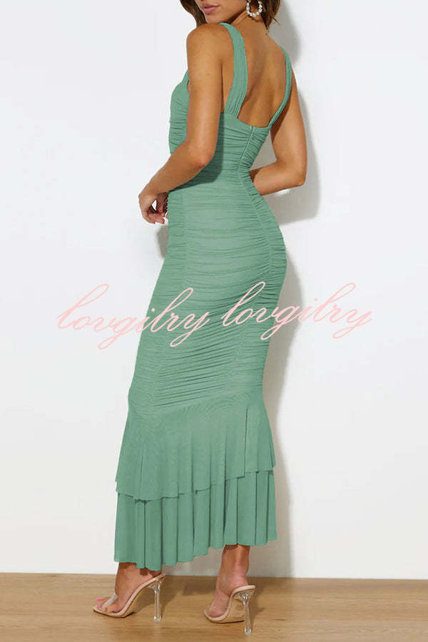 Solid Color High Waist Pleated Mermaid Dress