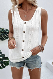 All about Spring Button Up Hollow Out Tank Top