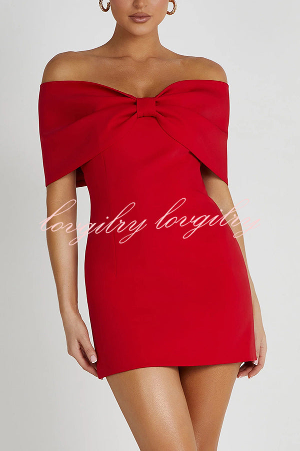 Love is a gift Off Shoulder Bow Mini Dress